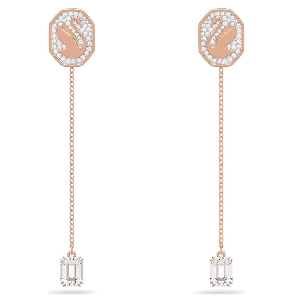 Swarovski Signum Drop Earrings, Swan, White, Rose Gold-Tone Plated